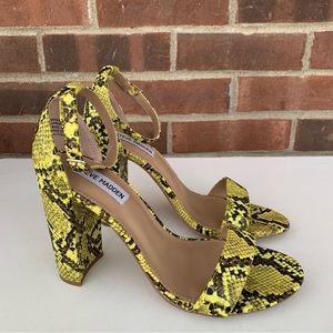 Steve Madden Carrson yellow snake Block Heel Sandals Ankle Strap Size US 9.5 M